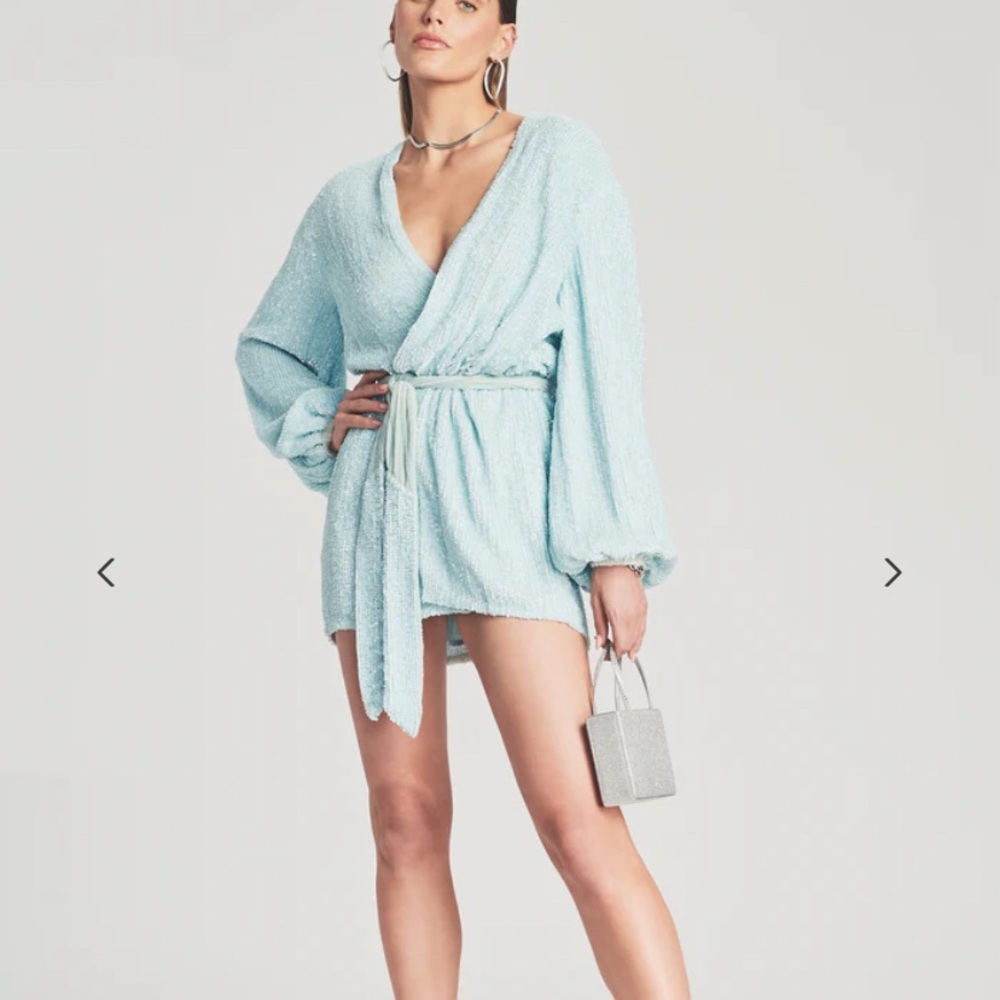 Light Blue Wrap Dress with Belt